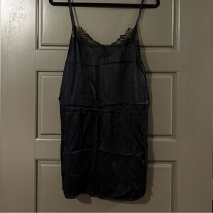 Intimissimi Black Silk Slip with Lace Detail